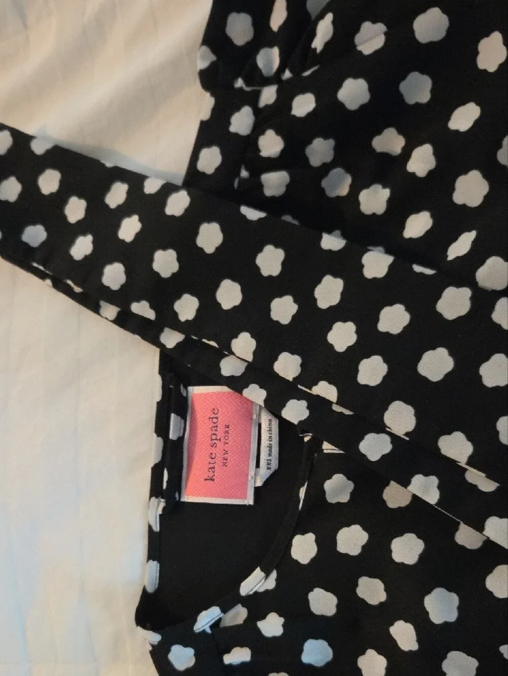 kate spade Women'S Black and White Polka Dot Tiered Long-Sleeve Dress